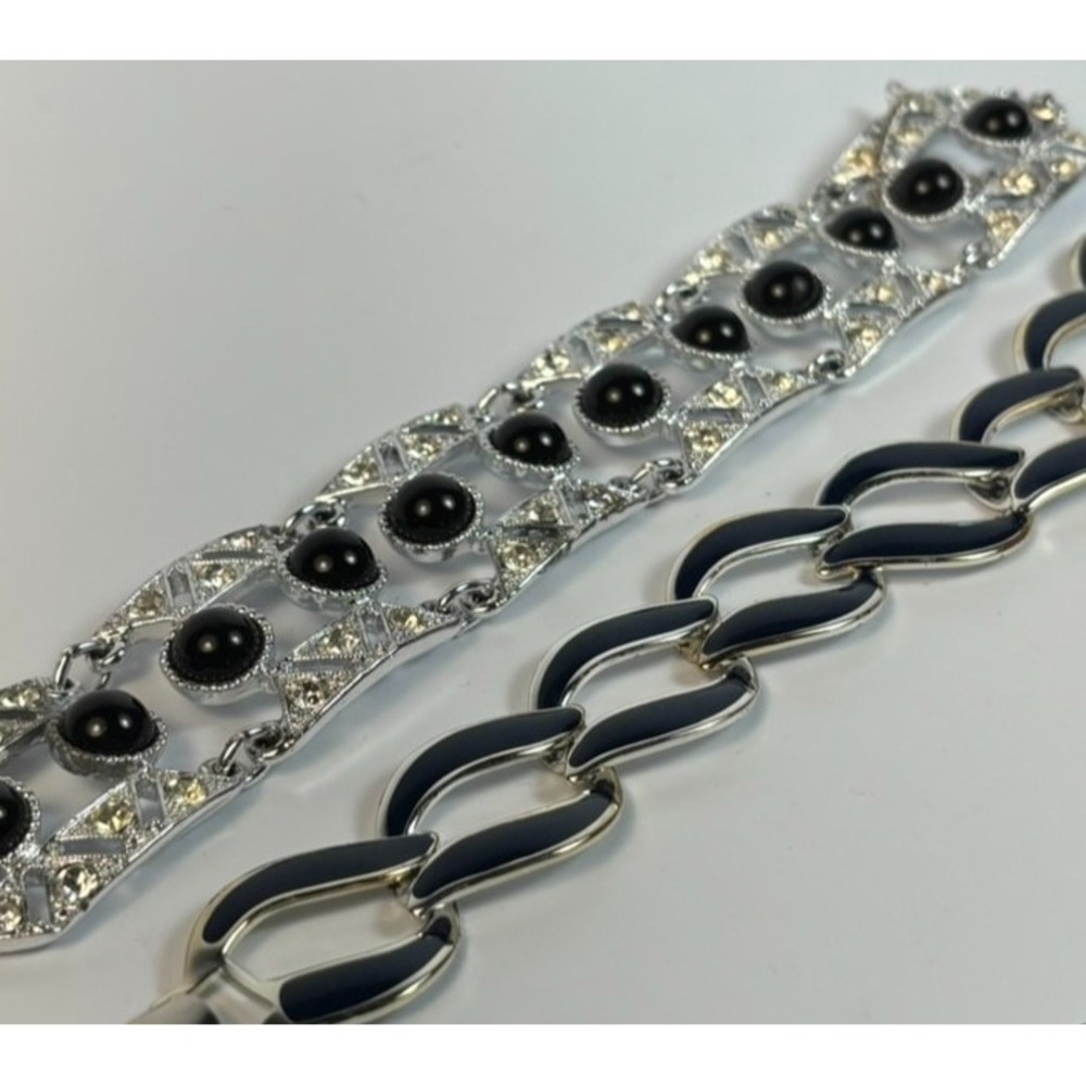 Vintage Bracelet Bundle Silver Tone Black Napier Sarah Coventry Signed - Picture 2 of 14